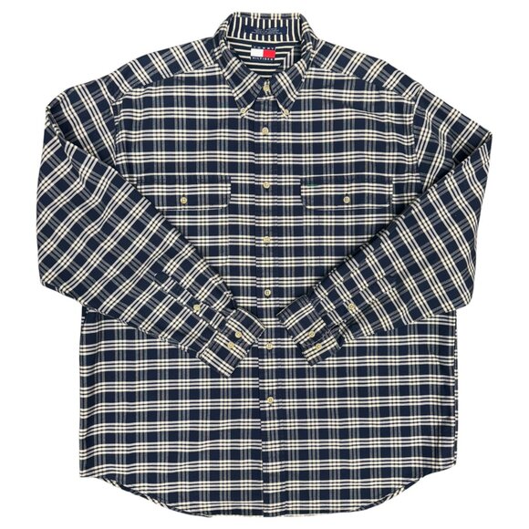 VTG Men's TOMMY‎ HILFIGER Oversized Plaid Oxford Long Sleeve Shirt | Size M - Picture 1 of 11